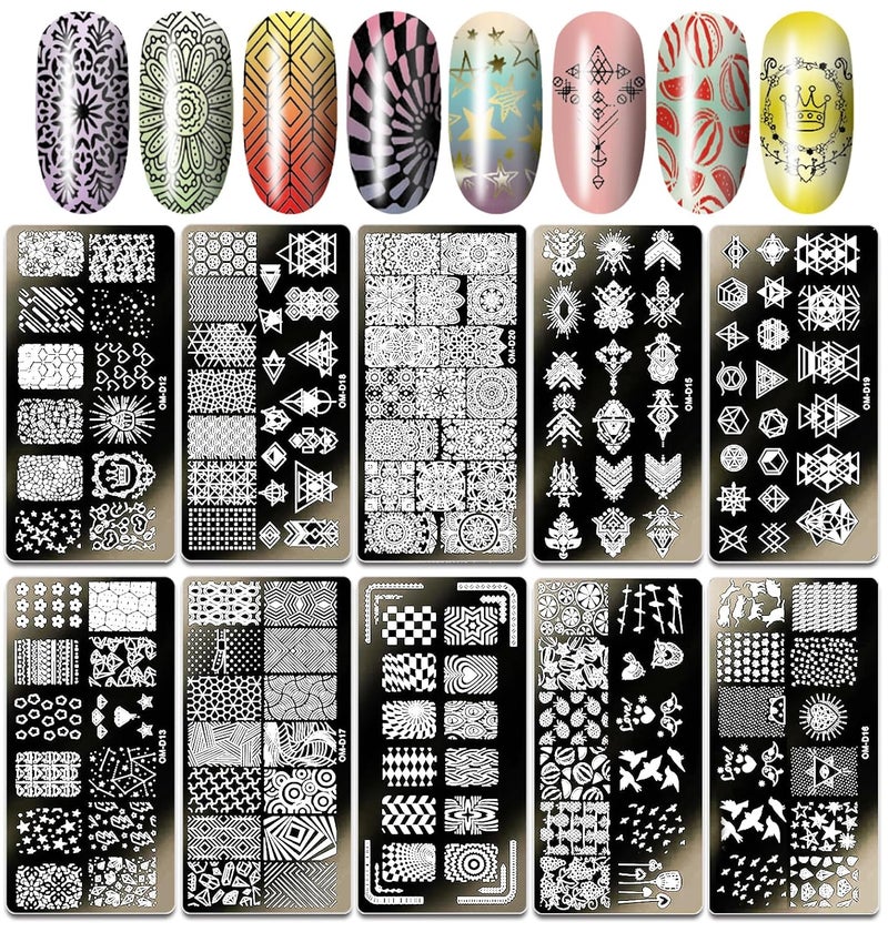 SILPECWEE 10pcs Nail Stamping Plates Nail Stamp Kit Geometry Designs Nail Art Stencil Nail Plate Template Nail Art Accessories for DIY & Salon - Image 2