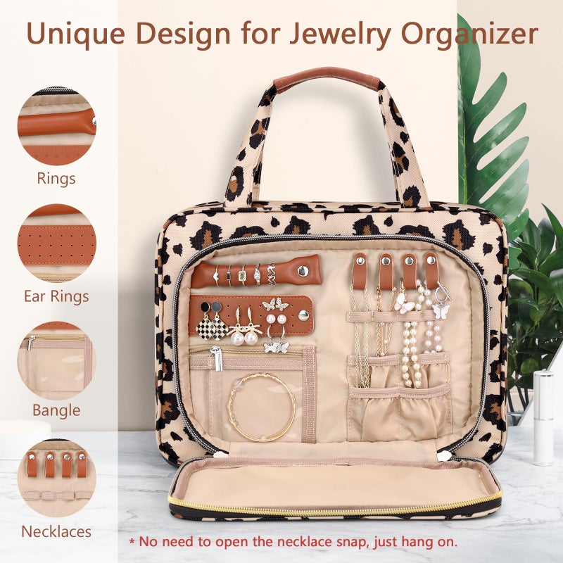 Wedama Toiletry Bag For Women  Hanging Travel Toiletry Bag With Jewelry Organizer Compartment Large Makeup Bag  Pvc Waterproof Cosmetic Travel Bag Trips Camping Bathroom  Leopard Print - Image 2