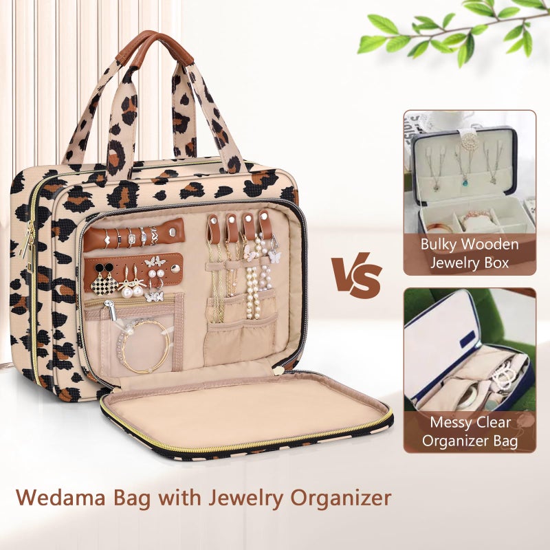 Wedama Toiletry Bag For Women  Hanging Travel Toiletry Bag With Jewelry Organizer Compartment Large Makeup Bag  Pvc Waterproof Cosmetic Travel Bag Trips Camping Bathroom  Leopard Print - Image 3