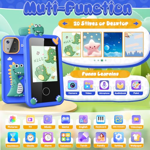 Luyiilo Kids Smart Phone Toys for BoysDinosaurs Gift Toys for Boys Ages 39 Christmas Birthday Gifts Mini Smart Phone Toys With 28 Touchscreen 16 Learning Games Dual Camera Music Player 8G SD Card - Image 5