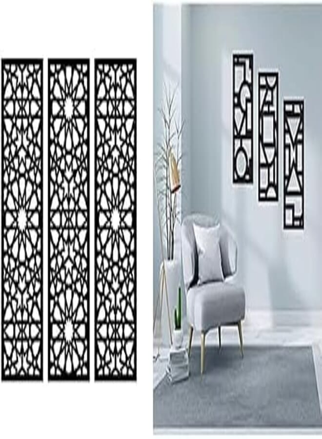 Home Gallery Bundle arabesque wooden wall art 3 panels 80x80 cm + Geometric wooden wall decor - set of 3 each 80x30