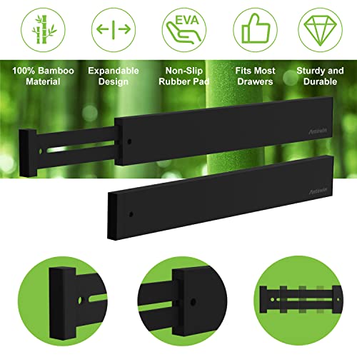 ANTOWIN 10pack Bamboo Drawer Dividers, Expandable Drawer Separators Splitter, 17-22 inches Adjustable Spring-loaded Organizer for Large Utensil, Clothes, Tools Drawers(Black) - Image 2