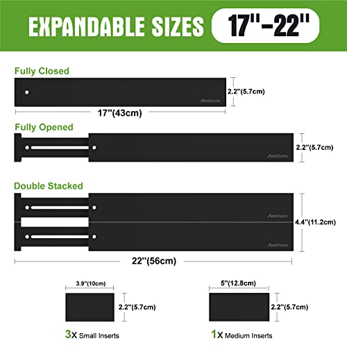 ANTOWIN 10pack Bamboo Drawer Dividers, Expandable Drawer Separators Splitter, 17-22 inches Adjustable Spring-loaded Organizer for Large Utensil, Clothes, Tools Drawers(Black) - Image 3