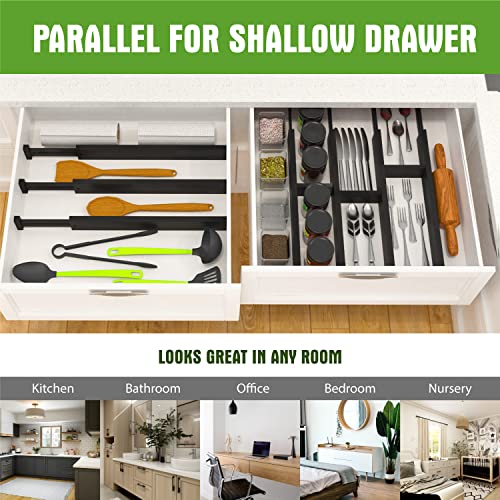 ANTOWIN 10pack Bamboo Drawer Dividers, Expandable Drawer Separators Splitter, 17-22 inches Adjustable Spring-loaded Organizer for Large Utensil, Clothes, Tools Drawers(Black) - Image 5