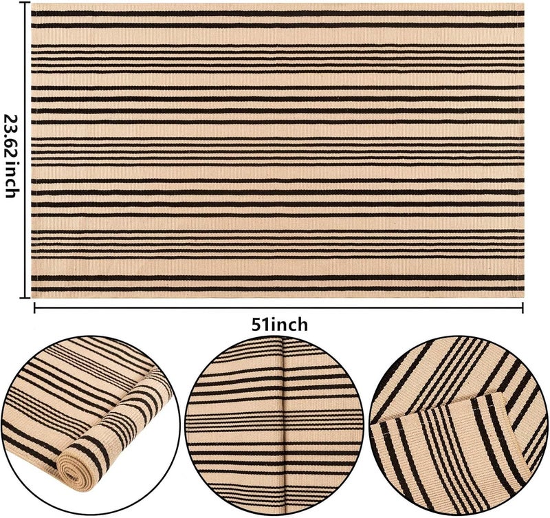 BUAGETUP Black and Tan Outdoor Rug 2'x4',Striped Front Porch Rug Machine Washable Front Door Mat Entryway Throw Rug for Front Porch Indoor Outdoor Doormat - Image 2
