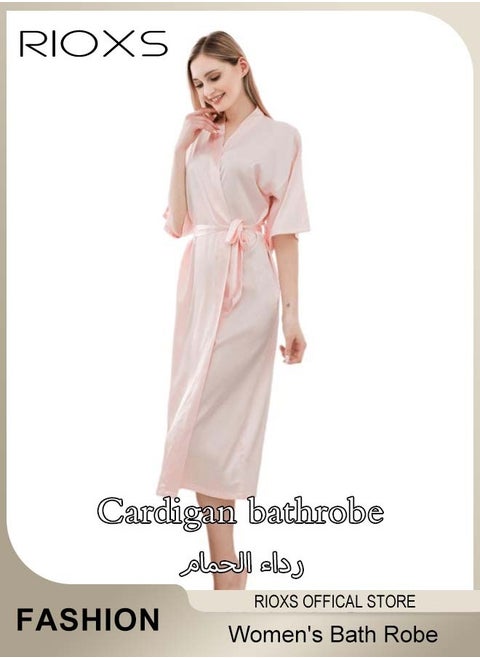 Women's Silky Robe Lightweight Kimono Bathrobe Long Belted Robes Soft Loungewear Robes