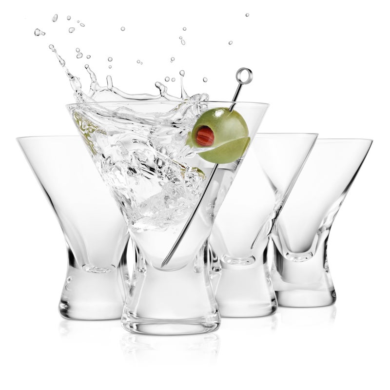 BENETI Martini Glasses Set of 4  Made in Europe  8oz Clear Stemless Cocktail Bar Drinking Glassware Set for Parties 4 Pack