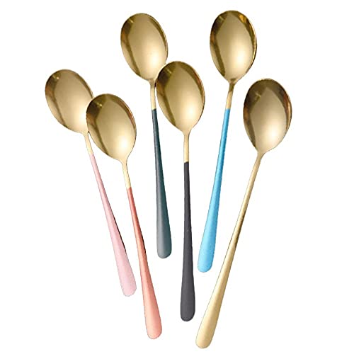 Mockery 6 Pack Ice Cream Coffee Spoons, Stainless Steel Dessert Spoons, Long Handle Spoons, For Home And Party, Gold (Color May Vary) ,20 Cm - Image 1