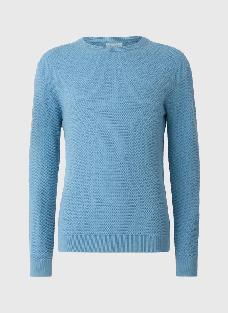 ماتلان Blue Textured Crew Jumper
