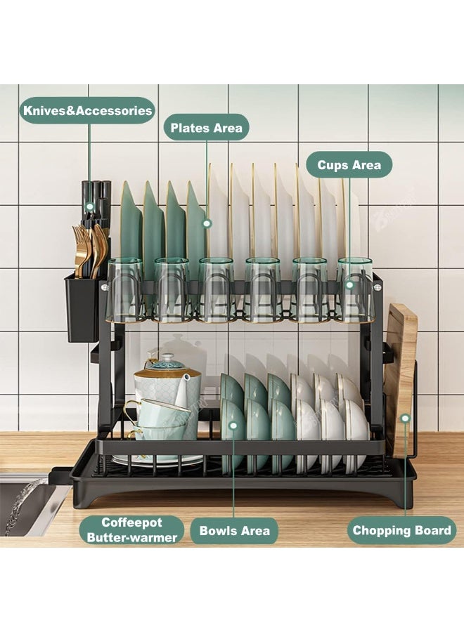 Raxoom 2 Tier Foldable Dish Drying Rack with Utensil Holder & Cutting Board Holder & Drainboard Tray, Rotatable Drainage System Scratch Resistant Frosted Baking Process Coatings, Large Black UK86279  - Image 4