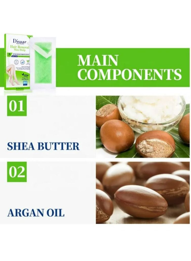 Disaar 20pcs wax strips depilatory body disposable hair removal Argan oil and shea butter waxing strips products - Image 4