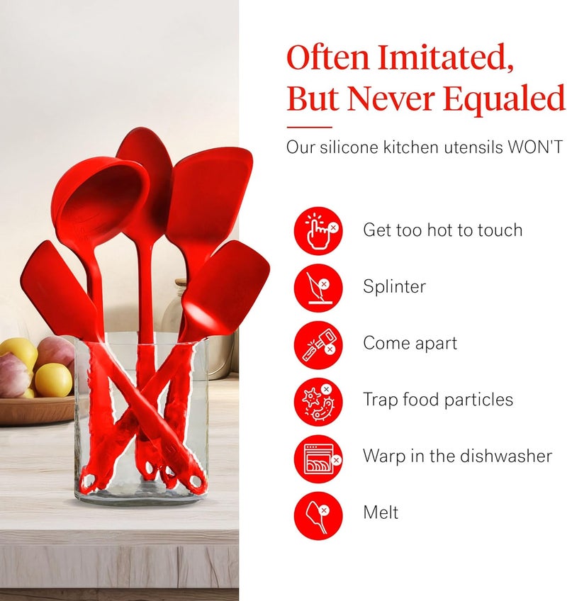 GIR مجموعة أدوات المطبخ الأساسية 5 قطع - ملعقة، سباتولا، ملعقة قلب، ملعقة سبونولا، أدوات غير لاصقة مقاومة للحرارة، آمنة في غسالة الصحون، لون أحمر ناري - Image 5