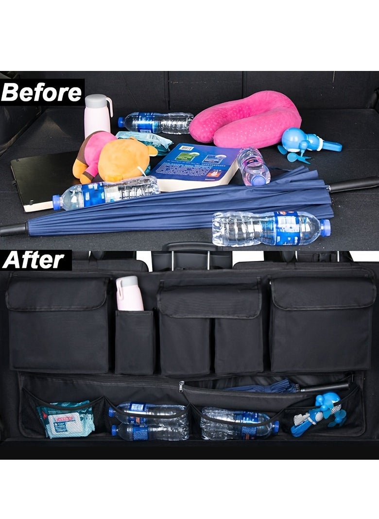 Generic Plus Size Universal Auto Car/ SUV Organizer Trunk Back Seat Storage Bag SUV Car Rear Multifunctional Storage Net Pocket Car Interior Supplies  - Image 1