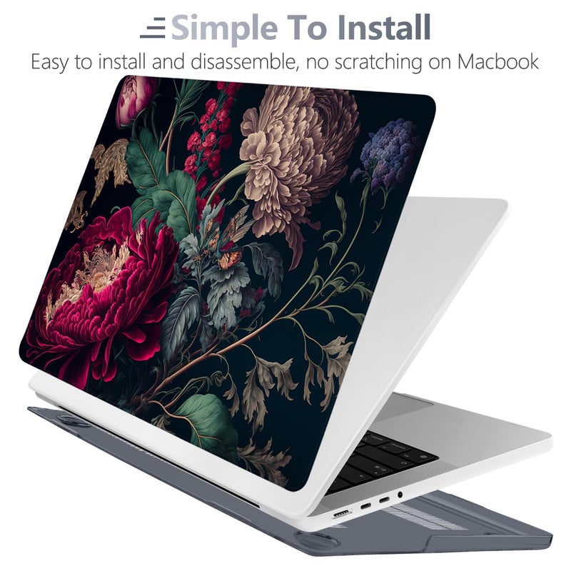 Batianda for MacBook Pro 14 inch Case 2025 M5 2024 2023 2021 Model A3112/A3434 with M4 M3 M2 M1 Pro/Max Chip,Stylish Designed Black Hard Shell with Keyboard Cover & Screen Protector, Vintage Flower - Image 4