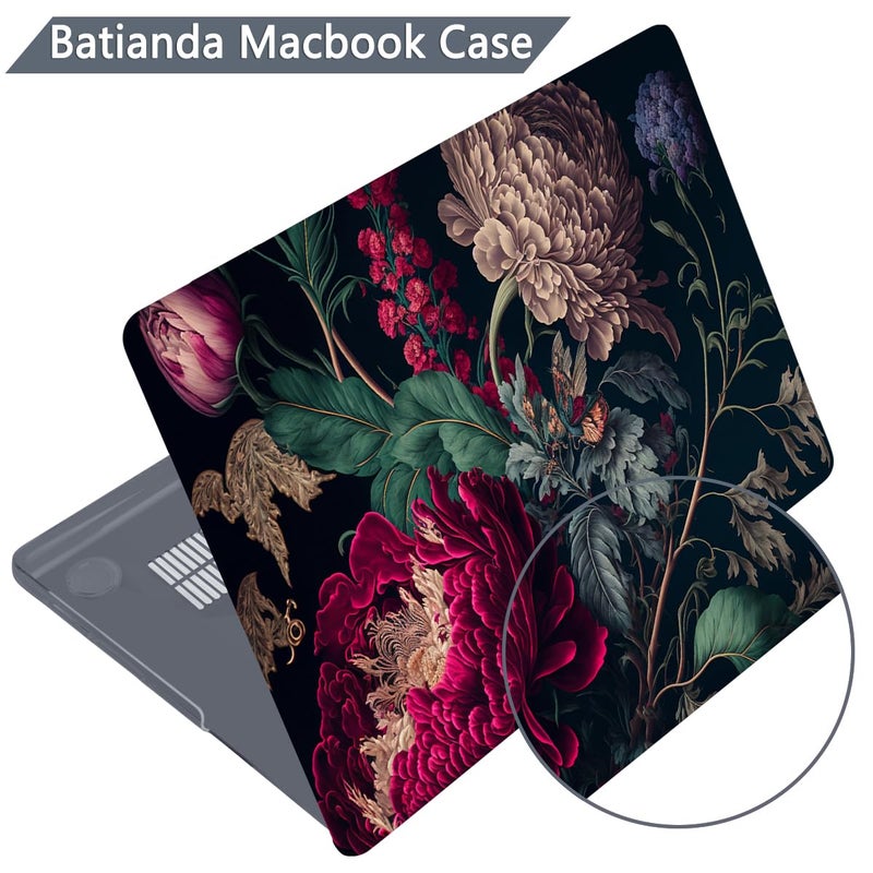 Batianda for MacBook Pro 14 inch Case 2025 M5 2024 2023 2021 Model A3112/A3434 with M4 M3 M2 M1 Pro/Max Chip,Stylish Designed Black Hard Shell with Keyboard Cover & Screen Protector, Vintage Flower - Image 5