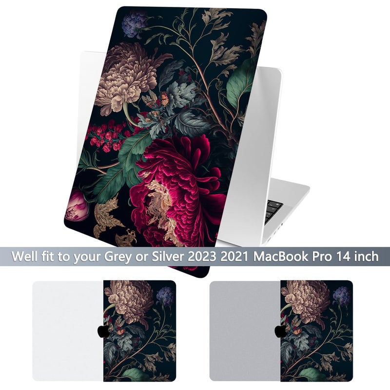 Batianda for MacBook Pro 14 inch Case 2025 M5 2024 2023 2021 Model A3112/A3434 with M4 M3 M2 M1 Pro/Max Chip,Stylish Designed Black Hard Shell with Keyboard Cover & Screen Protector, Vintage Flower - Image 3