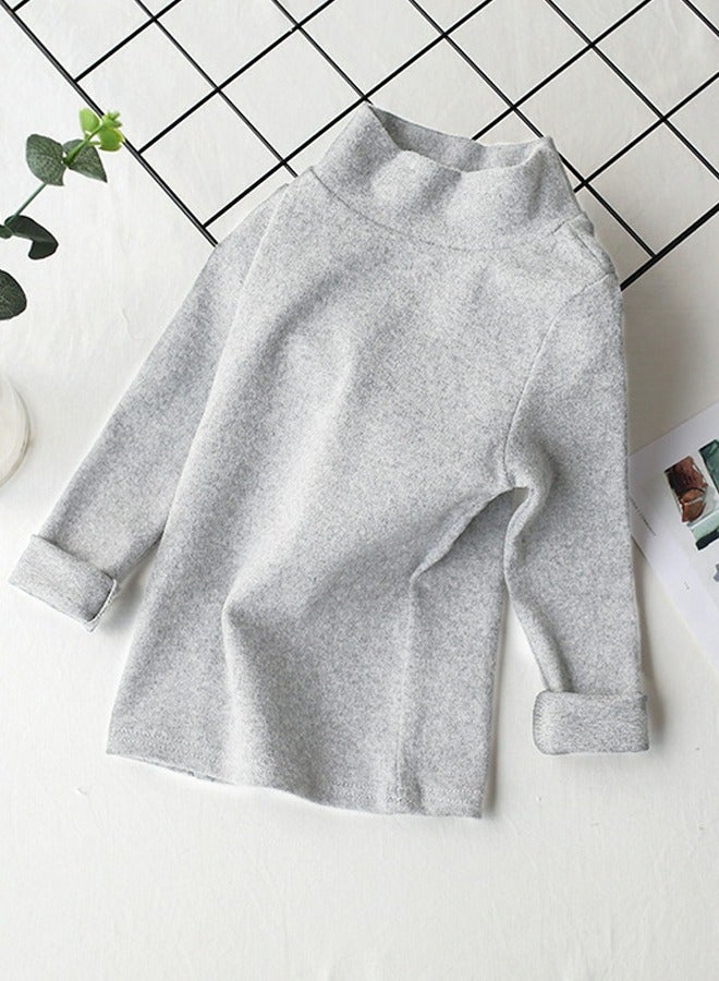 Loquat Kid's Solid Color Half High Collar Long Sleeve Tees Cotton Basic Base Shirt Light Gray