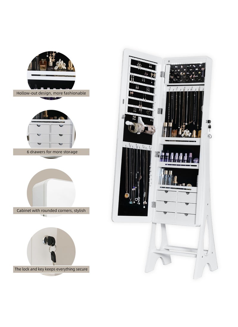 Organized Home Full Length Standing Jewely Armoire Frameless Lockable Makeup Jewelry Cabinet with LED Lights 41.5 cm x 36 cm x 155.5 cm  - Image 3