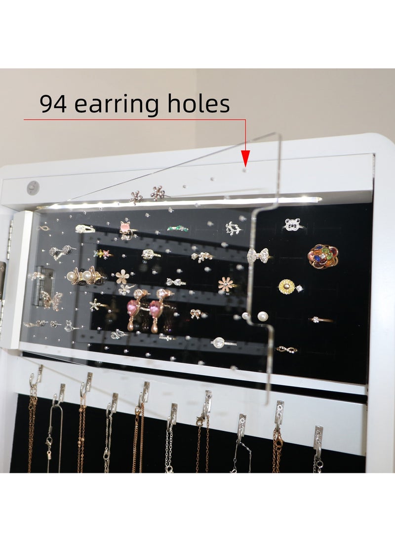 Organized Home Full Length Standing Jewely Armoire Frameless Lockable Makeup Jewelry Cabinet with LED Lights 41.5 cm x 36 cm x 155.5 cm  - Image 5