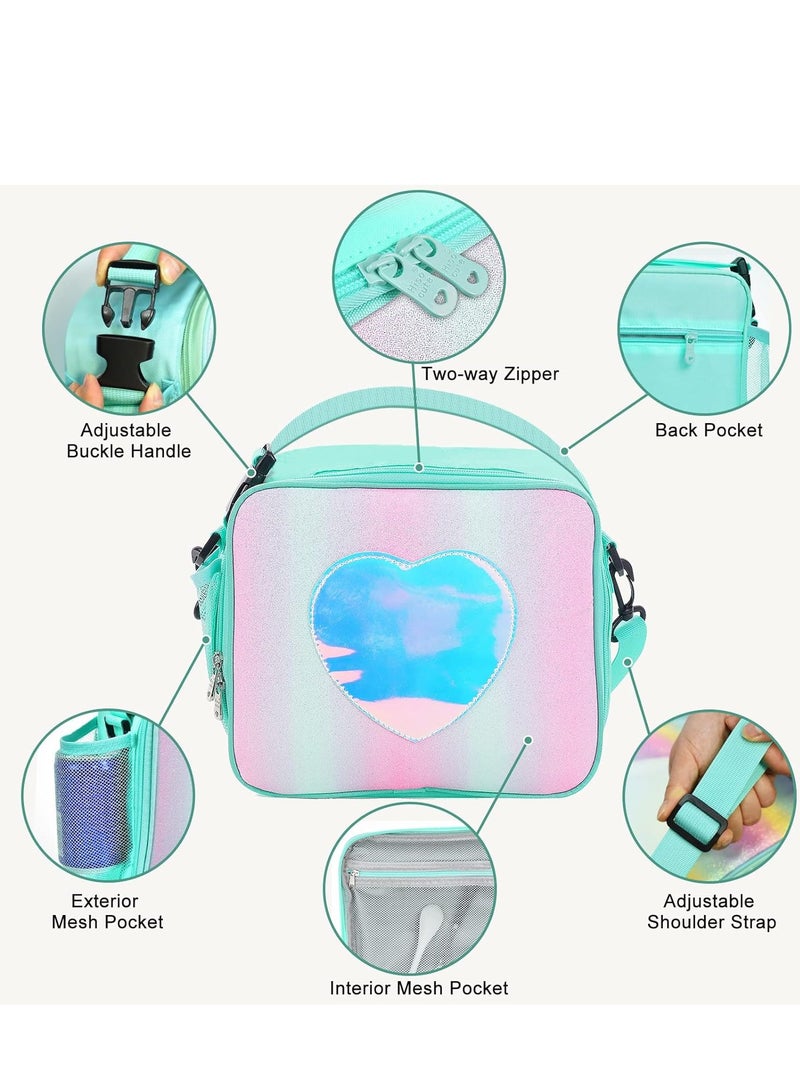 Lunch box Insulated Soft Bag Cooler Back to School Thermal Meal Tote Kit for Girls Women,Lunch Bag With Adjustable Shoulder Strap Green  - Image 2