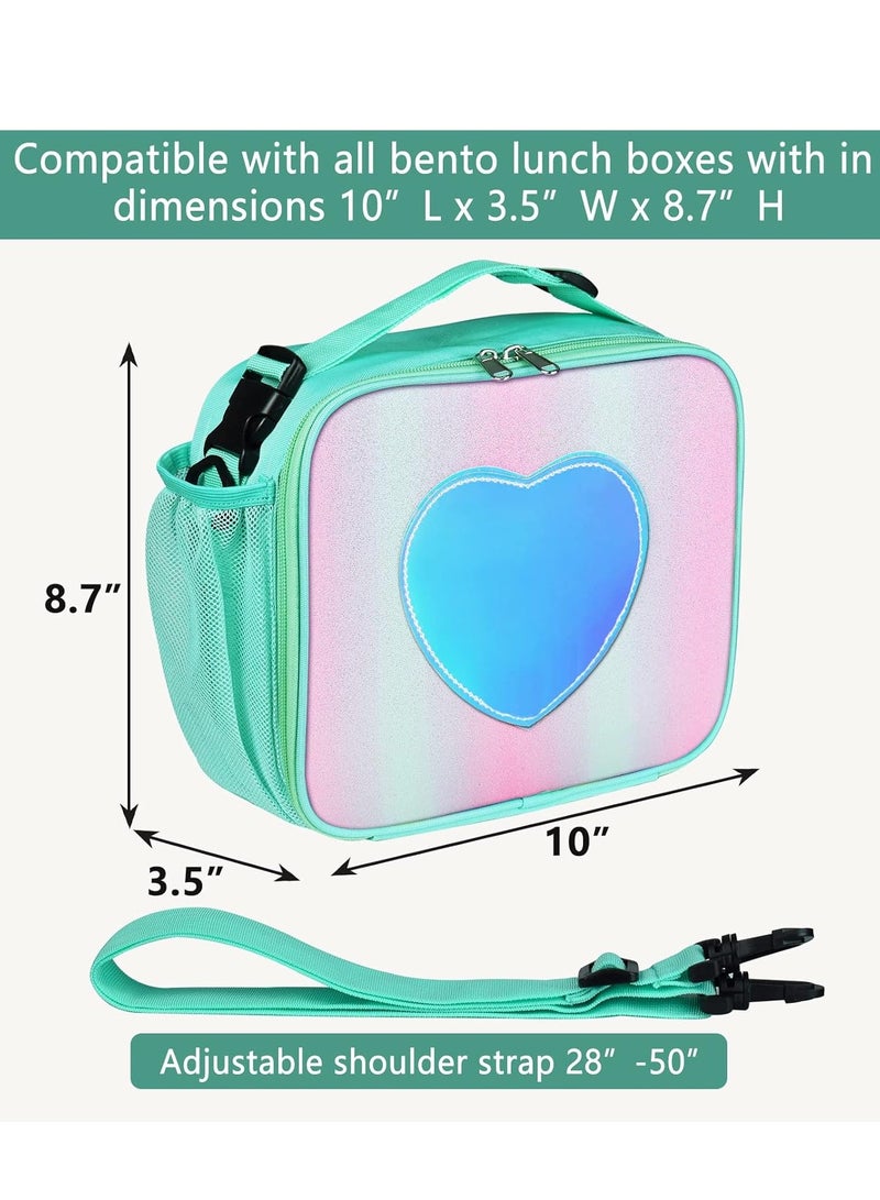 Lunch box Insulated Soft Bag Cooler Back to School Thermal Meal Tote Kit for Girls Women,Lunch Bag With Adjustable Shoulder Strap Green  - Image 3