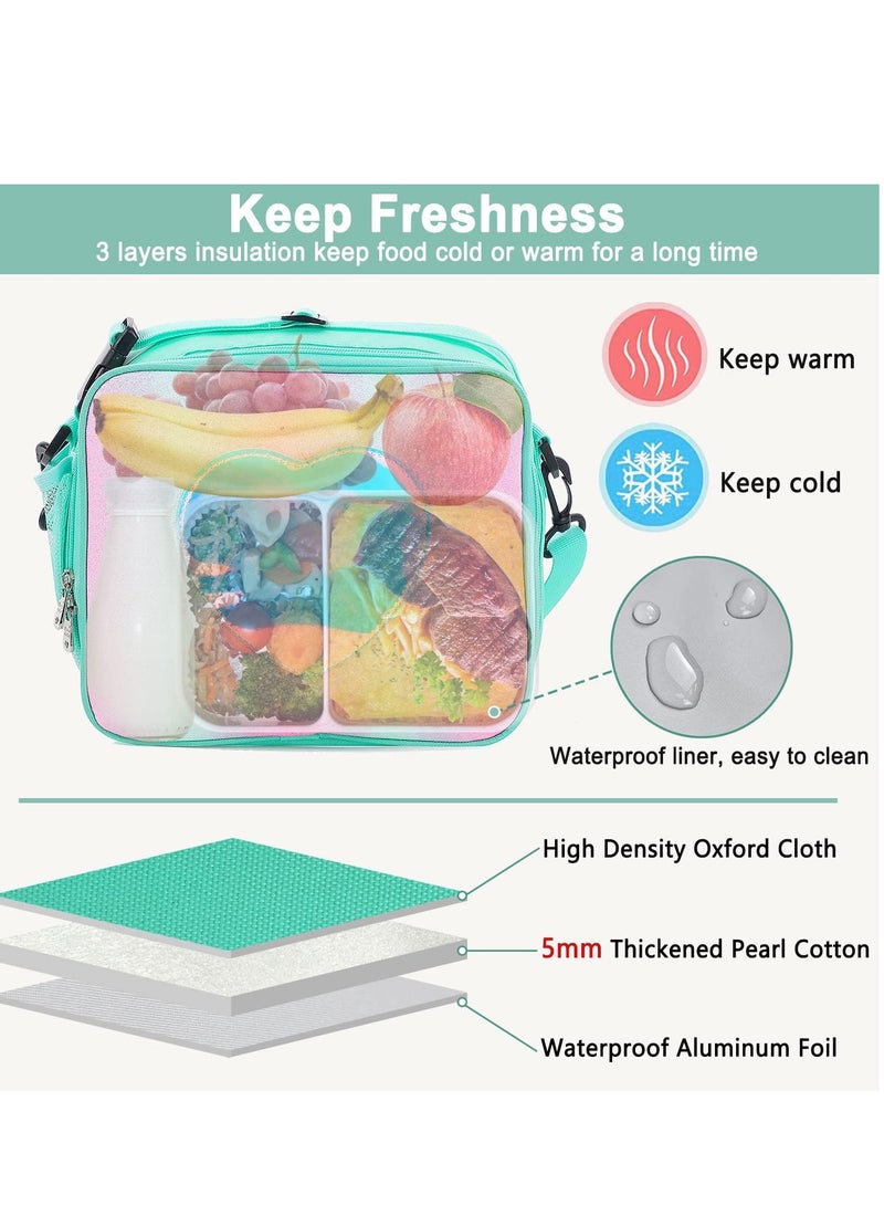 Lunch box Insulated Soft Bag Cooler Back to School Thermal Meal Tote Kit for Girls Women,Lunch Bag With Adjustable Shoulder Strap Green  - Image 4