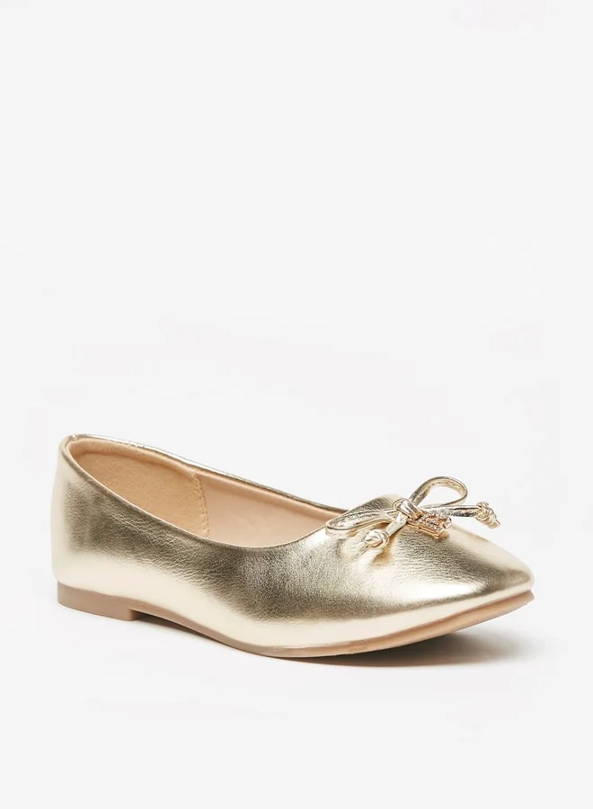 Flora Bella By Shoexpress Girl's Solid Slip-On Ballerina Shoes with Bow Applique Ramadan Collection