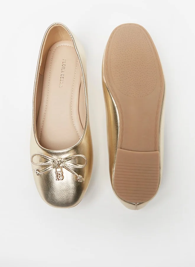 Flora Bella By Shoexpress Girl's Solid Slip-On Ballerina Shoes with Bow Applique Ramadan Collection