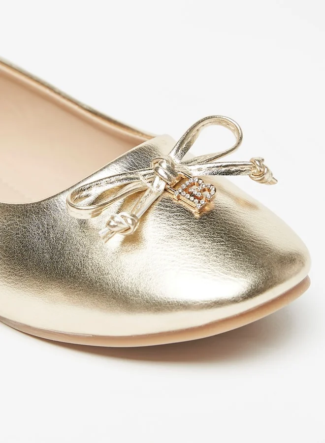 Flora Bella By Shoexpress Girl's Solid Slip-On Ballerina Shoes with Bow Applique Ramadan Collection