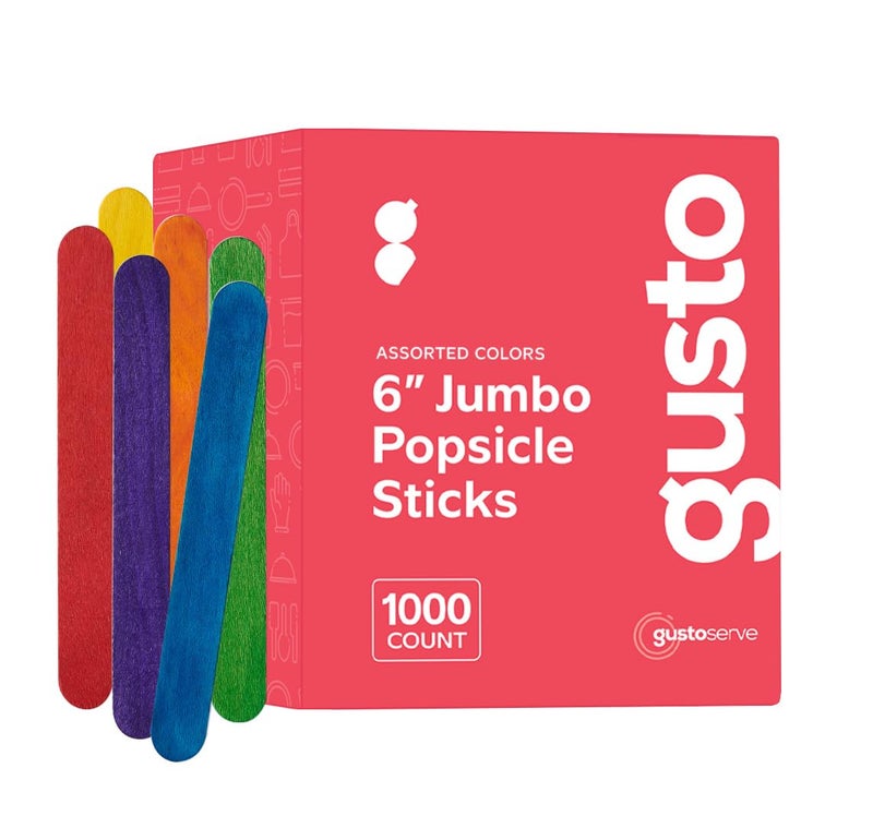 Gusto Comfy Package 1000 Count 6 Inch Colored Jumbo Popsicle Sticks for Crafts  ICES Ice Cream Waxing Tongue Depressor Wood Craft Sticks