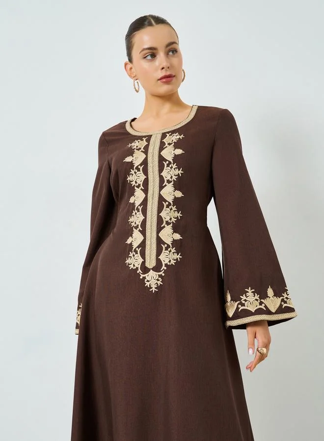Take Two Brown Embroidered A-Line Jalabiya