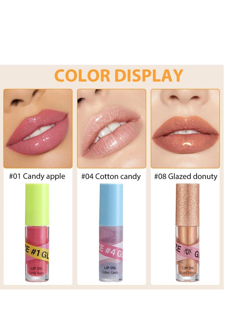 SYOSI 3Pcs Fruit Hydrating Glaze Lip Glow Oil Gloss Set Pink Pearl white Gold Moisturizing Plumping Plumper Shimmery Tinted Butter Lip Lio Tint Gloss Oil Stain Oul Pil Lipoil Ool Oli Okl Candy Apple  - Image 4