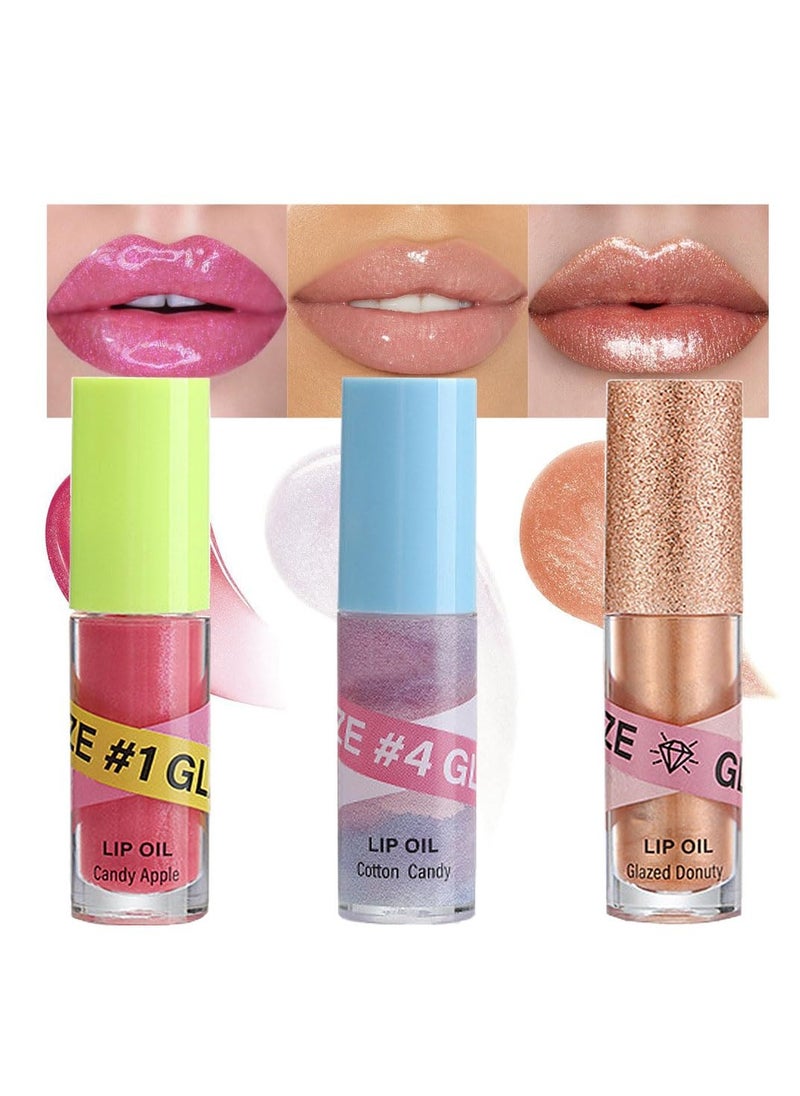 SYOSI 3Pcs Fruit Hydrating Glaze Lip Glow Oil Gloss Set Pink Pearl white Gold Moisturizing Plumping Plumper Shimmery Tinted Butter Lip Lio Tint Gloss Oil Stain Oul Pil Lipoil Ool Oli Okl Candy Apple  - Image 1