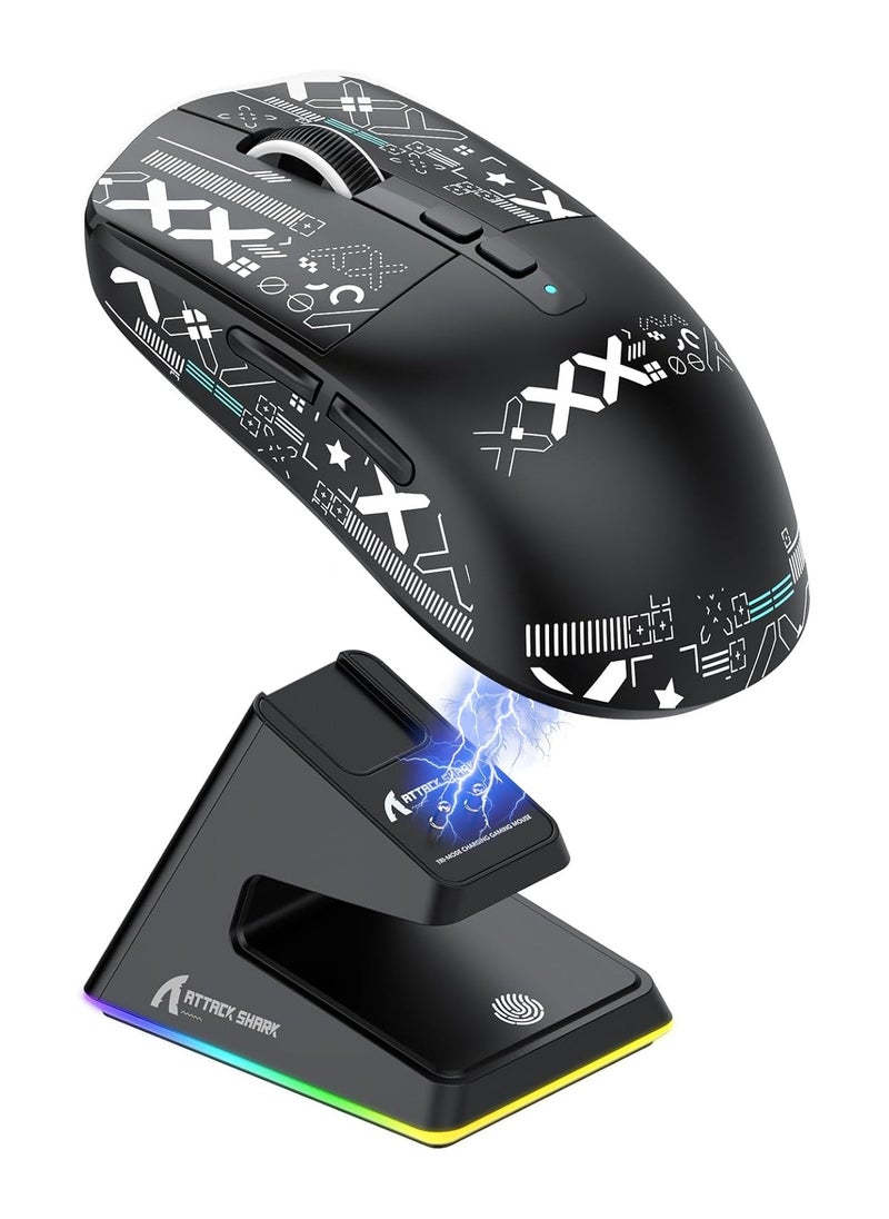 Attack Shark ATTACK SHARK X6 Wireless Gaming Mouse | Ultra-Light 49g Superlight Esports Mouse | 26000 DPI Optical Sensor | 2.4GHz Wireless, Bluetooth 5.2 & Wired | Magnetic Charging Dock | RGB Lights | Ergonomic Grip | PC/Mac/Xbox Compatible (Black)  - Image 1