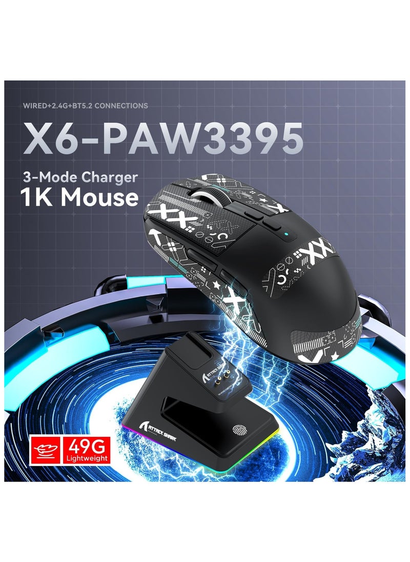 Attack Shark ATTACK SHARK X6 Wireless Gaming Mouse | Ultra-Light 49g Superlight Esports Mouse | 26000 DPI Optical Sensor | 2.4GHz Wireless, Bluetooth 5.2 & Wired | Magnetic Charging Dock | RGB Lights | Ergonomic Grip | PC/Mac/Xbox Compatible (Black)  - Image 2