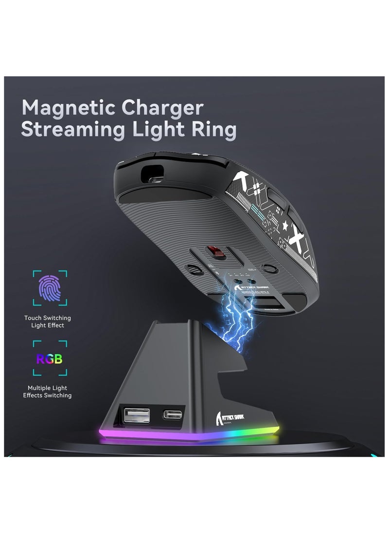 Attack Shark ATTACK SHARK X6 Wireless Gaming Mouse | Ultra-Light 49g Superlight Esports Mouse | 26000 DPI Optical Sensor | 2.4GHz Wireless, Bluetooth 5.2 & Wired | Magnetic Charging Dock | RGB Lights | Ergonomic Grip | PC/Mac/Xbox Compatible (Black)  - Image 4