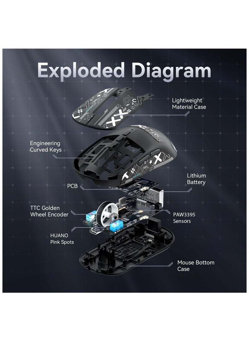 Attack Shark ATTACK SHARK X6 Wireless Gaming Mouse | Ultra-Light 49g Superlight Esports Mouse | 26000 DPI Optical Sensor | 2.4GHz Wireless, Bluetooth 5.2 & Wired | Magnetic Charging Dock | RGB Lights | Ergonomic Grip | PC/Mac/Xbox Compatible (Black)  - Image 5