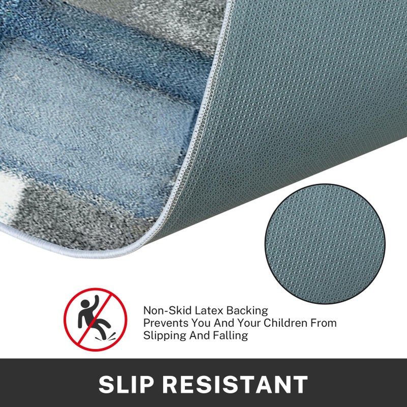 ArtSocket Kitchen Rugs and Mats Non Skid Washable Set of 2, Navy Blue Grey Abstract Runner Rug, Painting Gray Vintage Retro Kitchen Floor Mat Under Sink Mat Throw Rug - Image 5