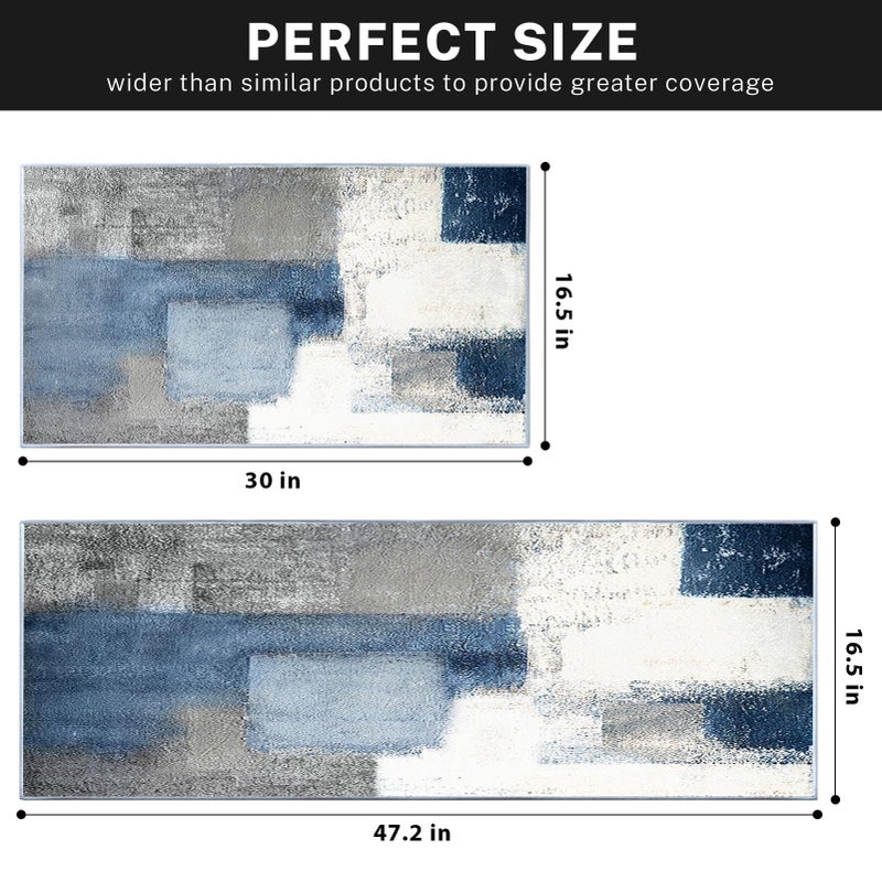 ArtSocket Kitchen Rugs and Mats Non Skid Washable Set of 2, Navy Blue Grey Abstract Runner Rug, Painting Gray Vintage Retro Kitchen Floor Mat Under Sink Mat Throw Rug - Image 3