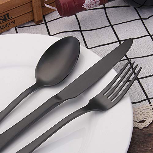 sharecook Matte Black Silverware Set, Satin Finish 20-Piece Stainless Steel Flatware Set,Kitchen Utensil Set Service for 4,Tableware Cutlery Set for Home and Restaurant, Dishwasher Safe - Image 5