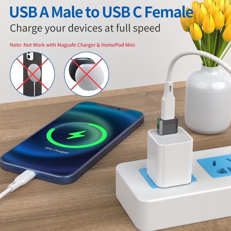 QianLink USB C to USB Male Adapter 4 Pack, Type C Charging Cord Connect USB A Charger for iPhone 17 16 15 14 13 12 11 Pro Max, iPad Air 4 Mini 6, Samsung Galaxy S25 S24 S23 S22 S21 S20 Ultra, Pixel 9 - Image 2