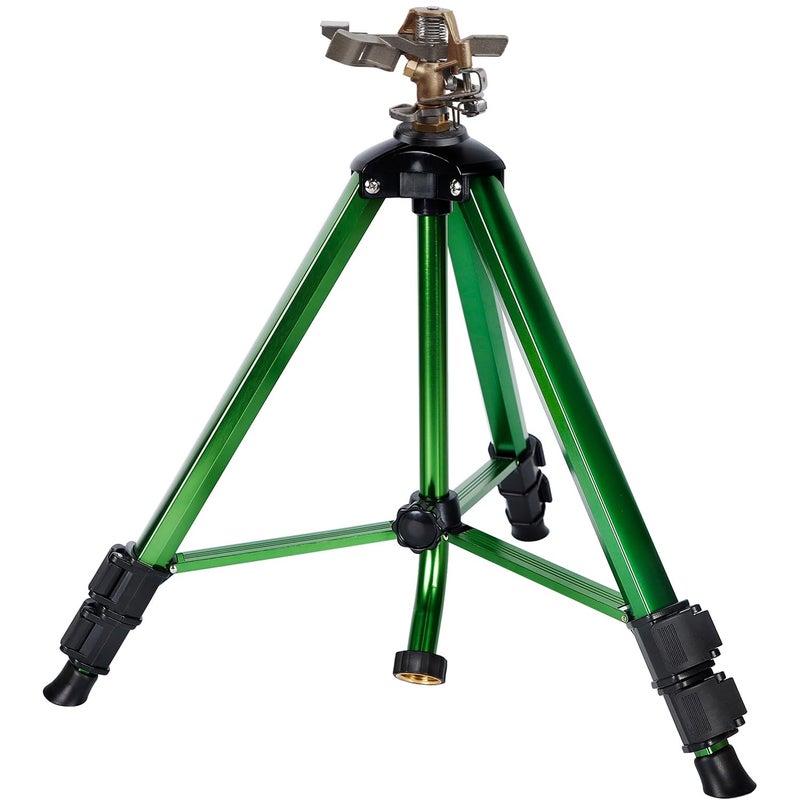 Biswing Impact Sprinkler Head on Tripod Base, Heavy Duty Lawn Sprinklers, 360 Degree Large Area Irrigation, Metal Sprinkler Nozzle & Solid Alloy Metal Extension Legs Flip Locks, 1 Pack - Image 1