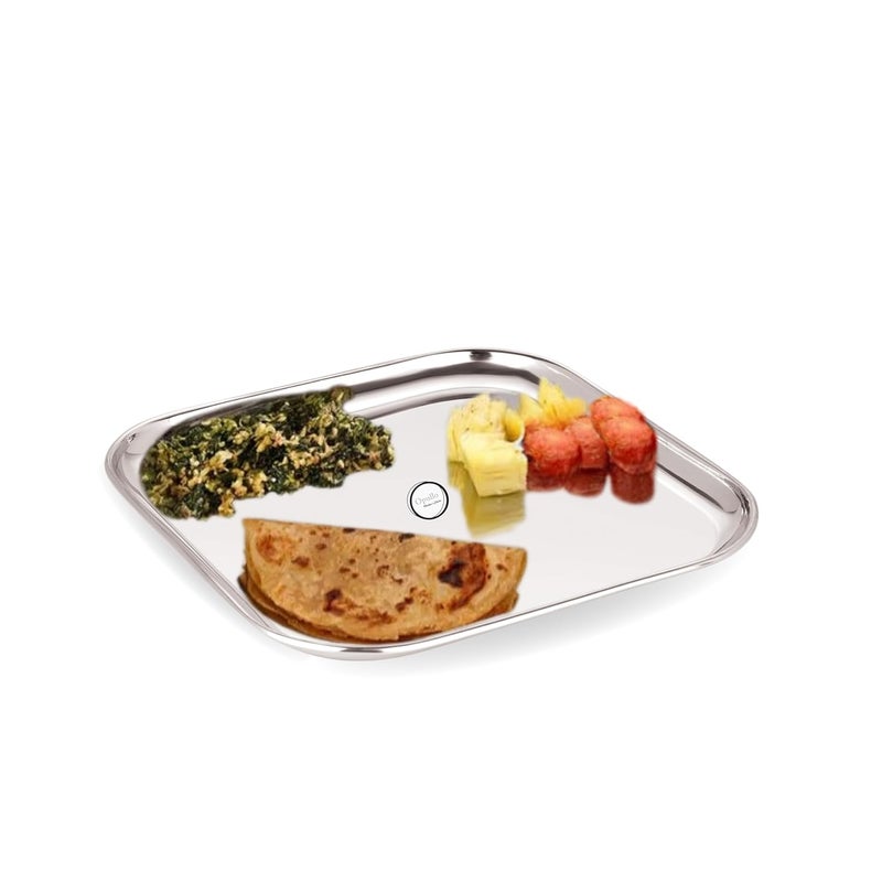 Opullo Mothers Choice Stainless Steel Plate Stainless Steel Dinner Plates Stainless Steel Thali Set Steel Plates for Lunch Stainless Steel Plates Set of 6 - Image 2