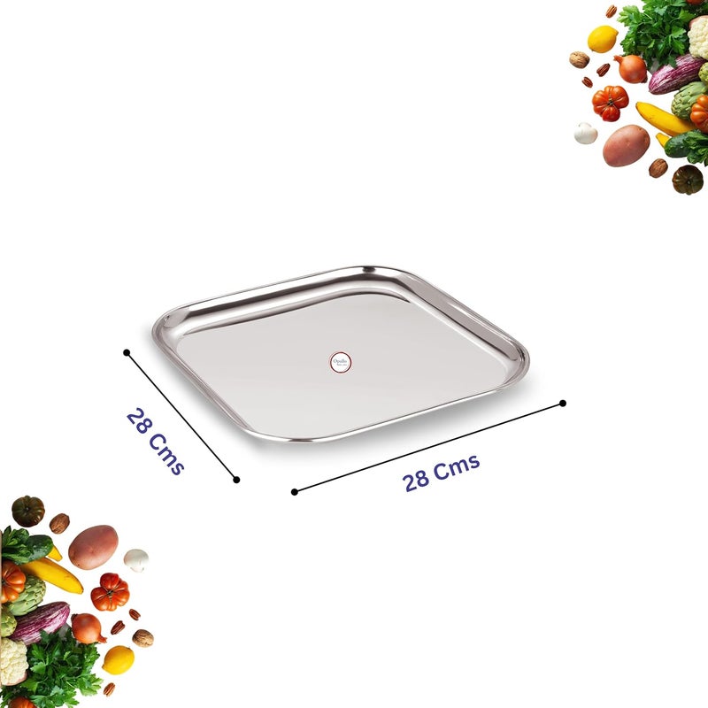 Opullo Mothers Choice Stainless Steel Plate Stainless Steel Dinner Plates Stainless Steel Thali Set Steel Plates for Lunch Stainless Steel Plates Set of 6 - Image 3