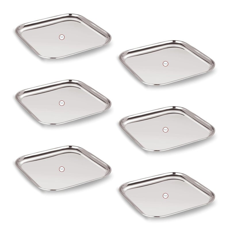 Opullo Mothers Choice Stainless Steel Plate Stainless Steel Dinner Plates Stainless Steel Thali Set Steel Plates for Lunch Stainless Steel Plates Set of 6 - Image 1