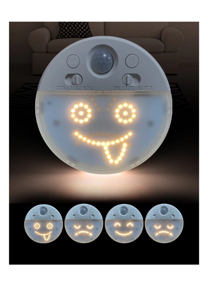 Motion Sensor Night Light DIY Replaceable Expression Round Smile Face Lamp USB for Bedroom Hallway Bathroom - Image 1