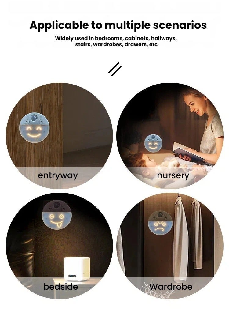 Motion Sensor Night Light DIY Replaceable Expression Round Smile Face Lamp USB for Bedroom Hallway Bathroom - Image 5