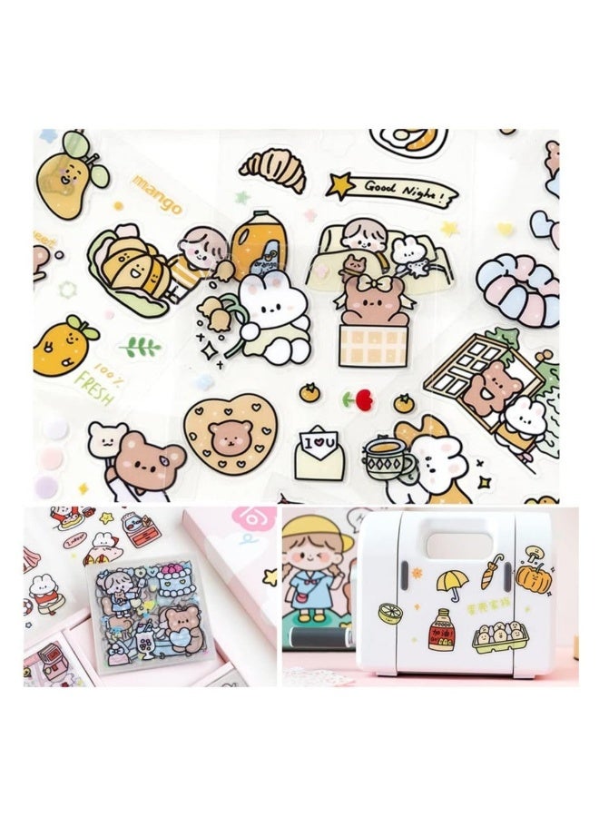 Stickers Set 100 Sheets 600 and Small Pieces Cute PET Transparent Cartoon Character Animal Flower Decorative Scrapbook Sticker Decal for Diary DIY Arts Crafts Album Planners Calendars and Notebook  - Image 3