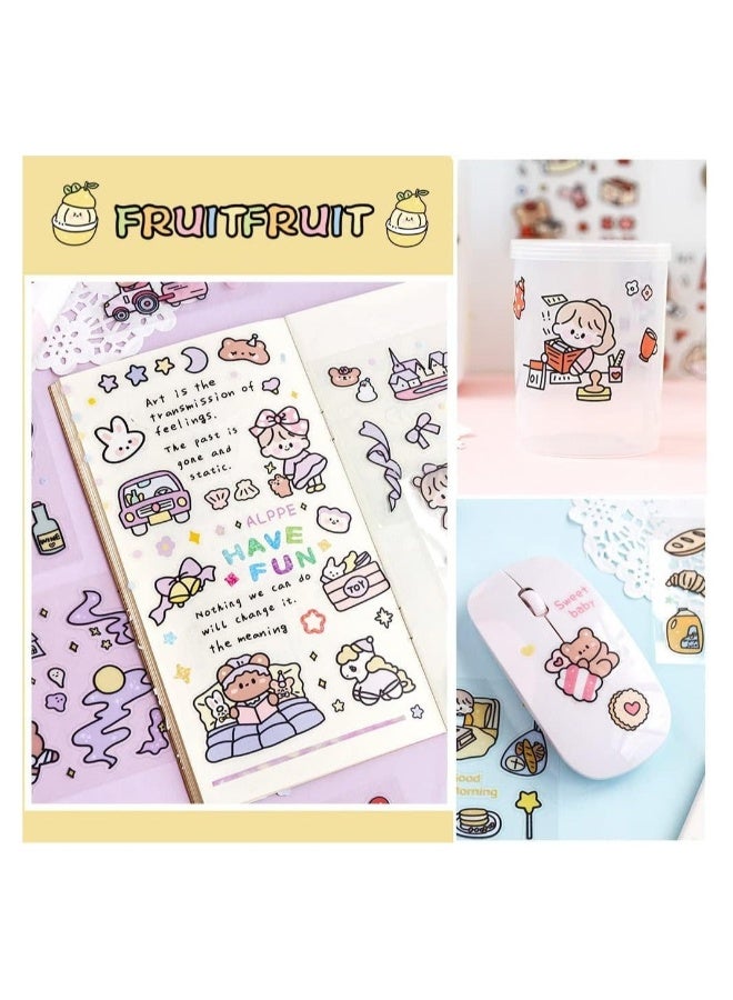 Stickers Set 100 Sheets 600 and Small Pieces Cute PET Transparent Cartoon Character Animal Flower Decorative Scrapbook Sticker Decal for Diary DIY Arts Crafts Album Planners Calendars and Notebook  - Image 4