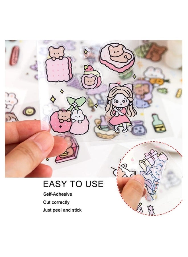 Stickers Set 100 Sheets 600 and Small Pieces Cute PET Transparent Cartoon Character Animal Flower Decorative Scrapbook Sticker Decal for Diary DIY Arts Crafts Album Planners Calendars and Notebook  - Image 2